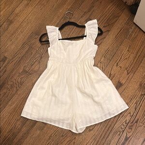 American Eagle Outfitters Cream Jumpsuit with Ruffled Details